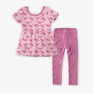JRK Bamboo Pink Dinosaurs Peplum Set with Leggings 9/10T NWT